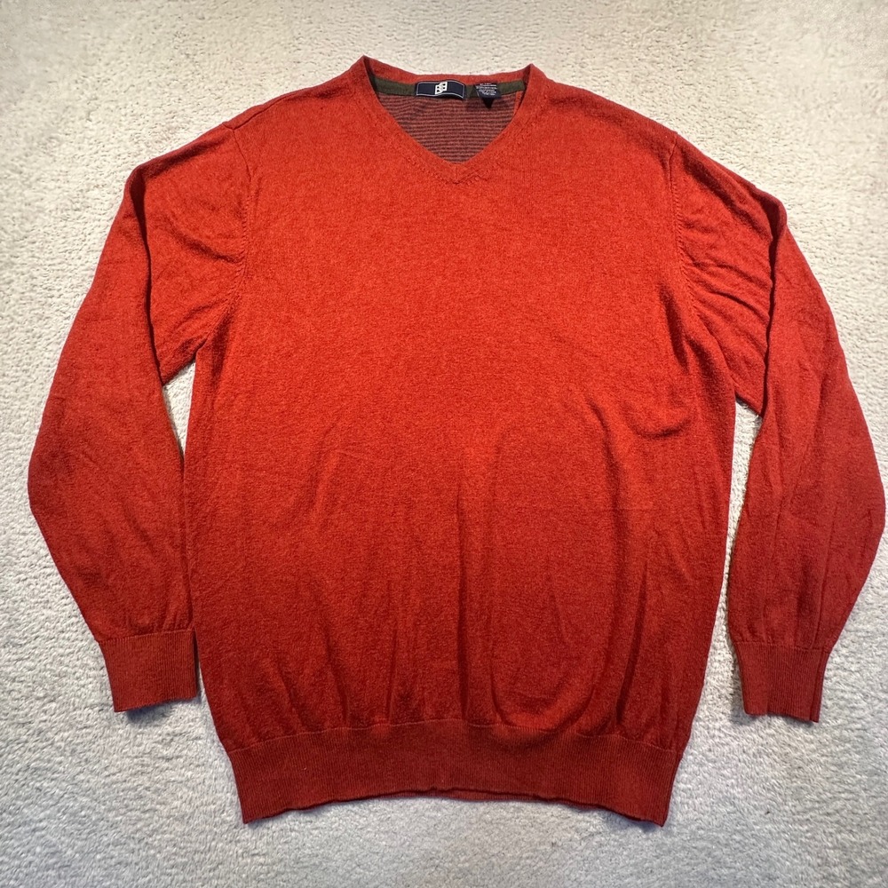 Vintage BB‎ Collection Men's XL Rust V-Neck Sweater Cotton Wool Cashmere Blend